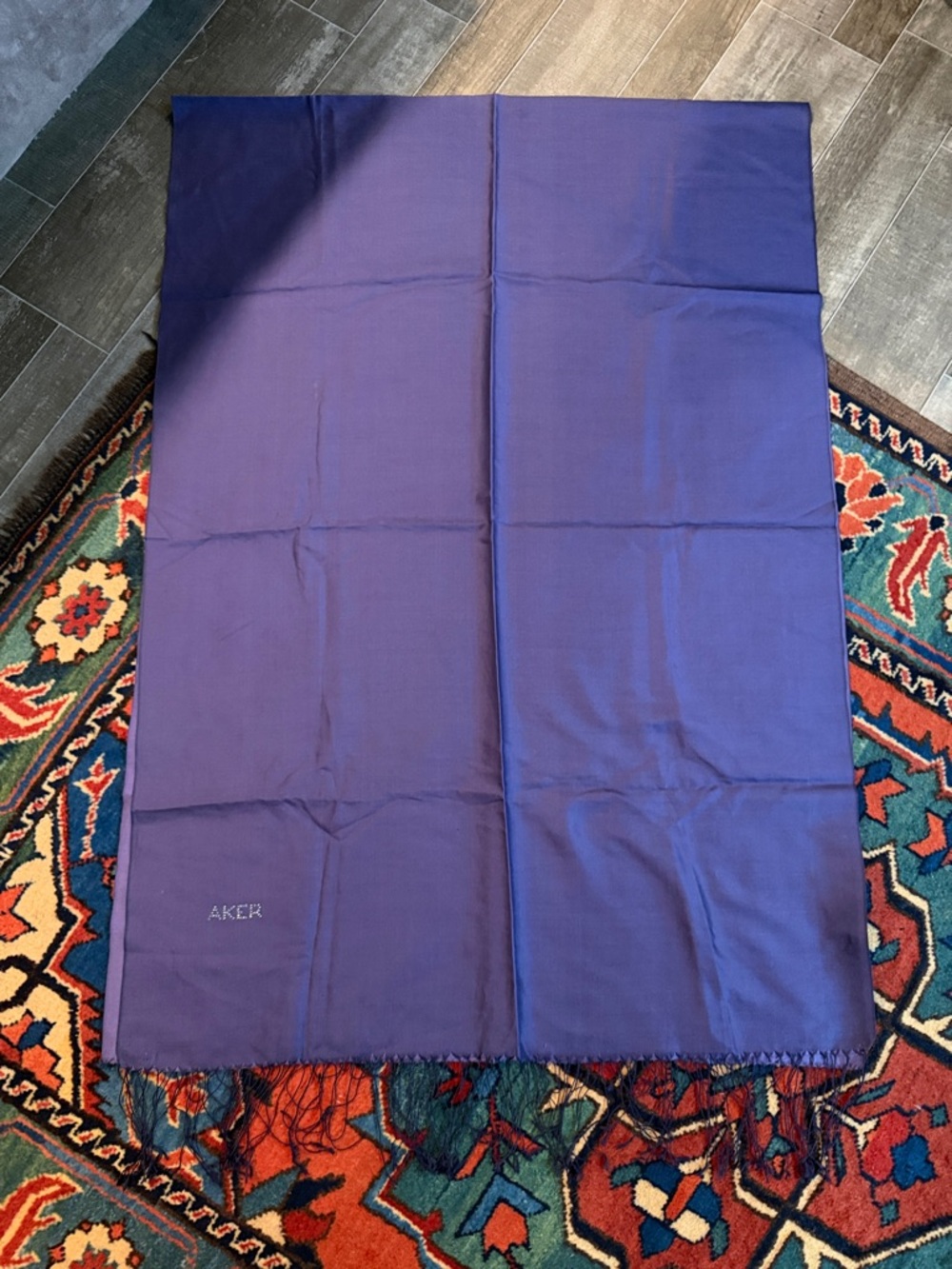 AKER- Bi-color cornflower blue 100% silk with logo encrusted swarkowski crystals